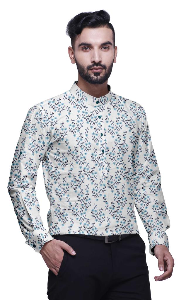 BestMan Mandarin Men CollarA  ShirtsA  Regular Fit Printed Mens Short Kurta