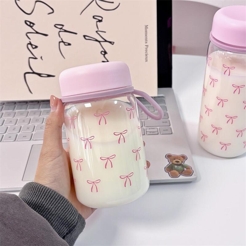 Пластиковый стакан для воды с бантом, студенческий портативный стакан для холодных напитков, стакан для кофе, сока, молока, портативный, большой емкости