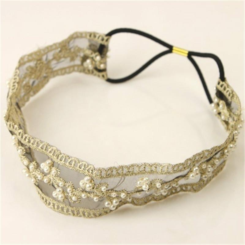 NEW Fashion Women Pretty Lace Pearl Beads Elastic Headhand Hairband