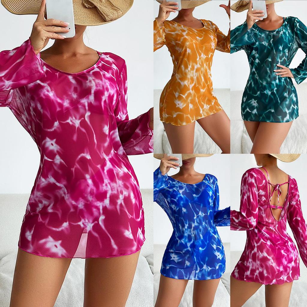 Купальник женский, разделенный комплект из трех предметов, высокая талия, длинный рукав, верхняя рубашка, бикини с кулиской и принтом