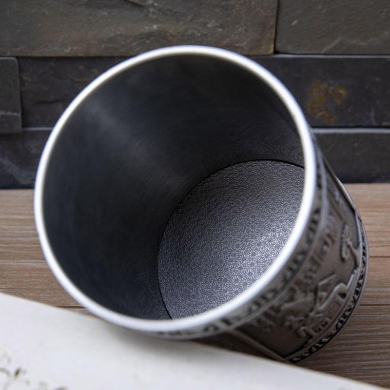 Retro Egyptian Embossed Pen Stand Cylinder Shape Alloy Pen Cup Desktop Organiser Storage Box for Office Desk Decoration