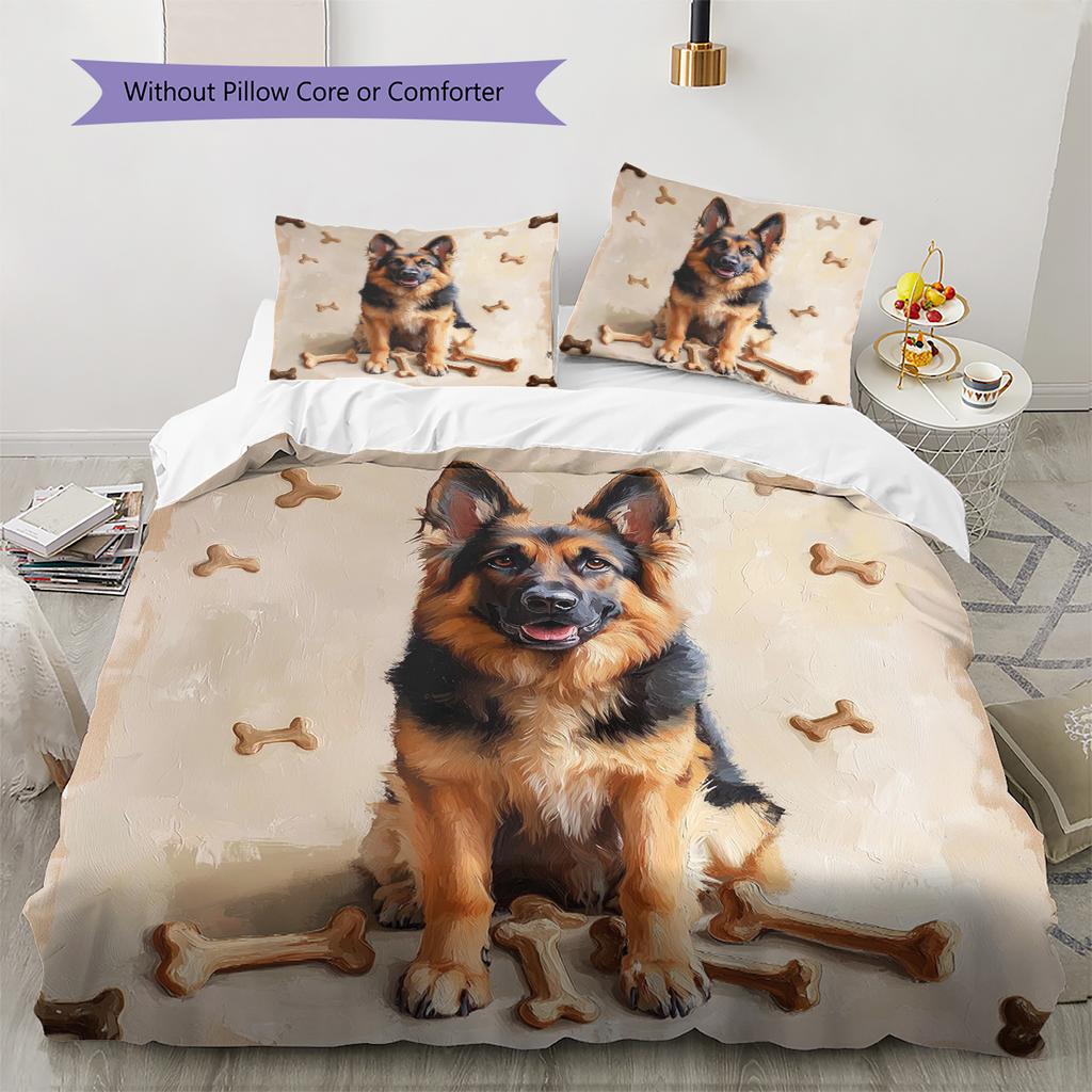 Dog&Bone Pattern Bedding Quilt Set Quilt Cover Pillowcase Home Decoration Birthday Gift (1 * duvet cover + 2 * pillowcase, without core)
