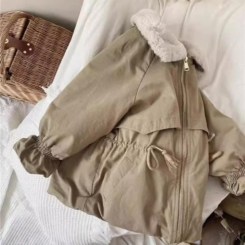 Парки из смеси шерсти ягненка цвета хаки для мальчиков, пальто, осенне-зимние пальто, меховые куртки для девочек, симпатичная теплая куртка, детский зимний комбинезон, мода