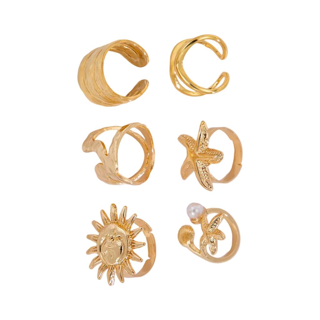 Регулируемые готические открытые кольца для пар с фестонами и морскими звездами золотого и серебряного цвета для повседневной носки