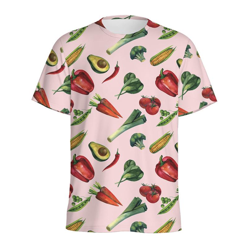 Веганские Фруктовые Графические Футболки Streetwear Круглый Вырез Короткий Рукав 3D Печать Овощные Топы Мужские и Женские Унисекс Футболки
