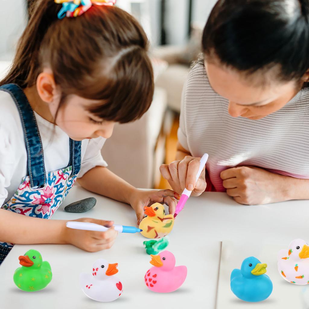 12 Pcs 2 Inch White Blank Rubber Ducks Wooden Cards 12 Colors Of Pens Creative Rubber Ducks Float Mini Rubber Ducks Bath Toys Di