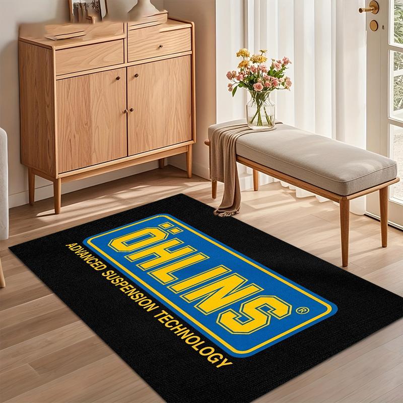 1pc Blue Racing Theme"OHLINS" Letter Printed Anti Slip Corridor Floor Mat Living Room Bedroom Entrance Garden Home Decort Carpet