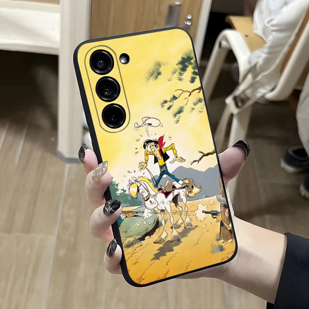 Чехол для телефона с мультяшным персонажем Счастливчик Люк Для Samsung S26 S25 S24 FE S23 S22 S21 Plus S20 Ultra Note20Ultra Черный Мягкий