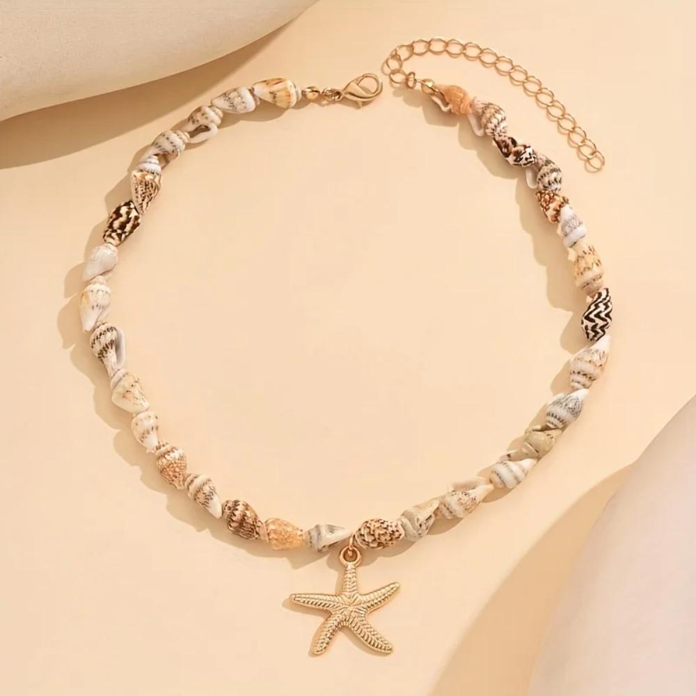 1 New Bohemian Conch Starfish Stacked Necklace Suit Suitable for Holiday.