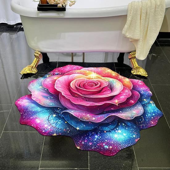 3D Visual Flower Rug Absorbent Floral Floor Mat with Anti-Slip Bottom Decorative Living Room Area Rug for Bedroom Bathroom Entryway