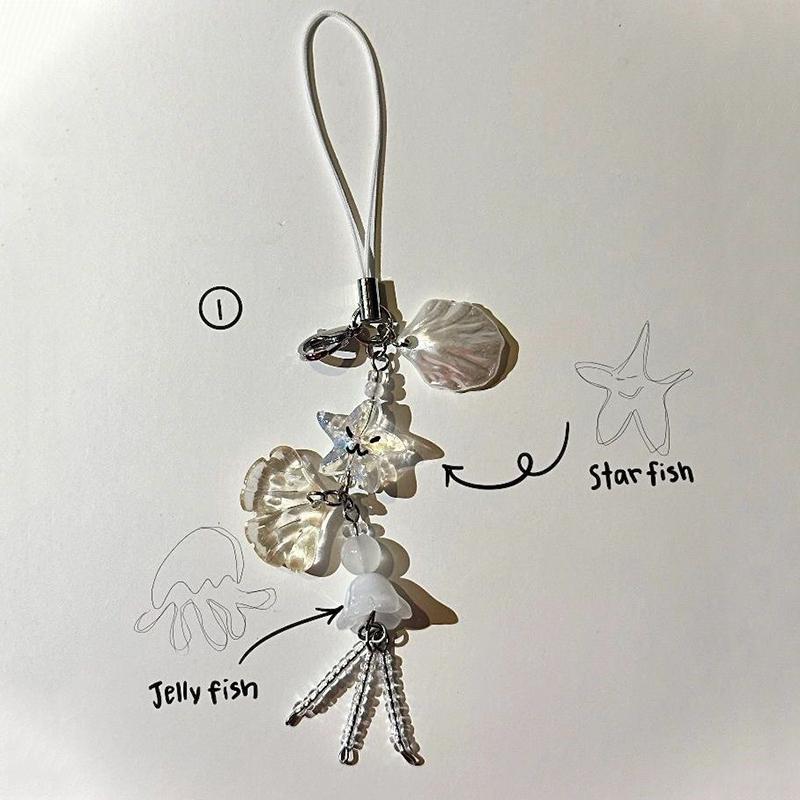 Cute Phone Charm Strap Summer Ocean Style Seashell Jelly Fish Pendant Key Strap Lanyard Girl Woman Bag Keychain Keycord