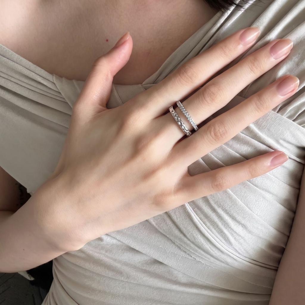 VENTFILLE 925 Sterling Silver Ring for Women Zircon Sweet Romantic Korean Style Ins Texture Double Layer Jewelry Gift Dropship