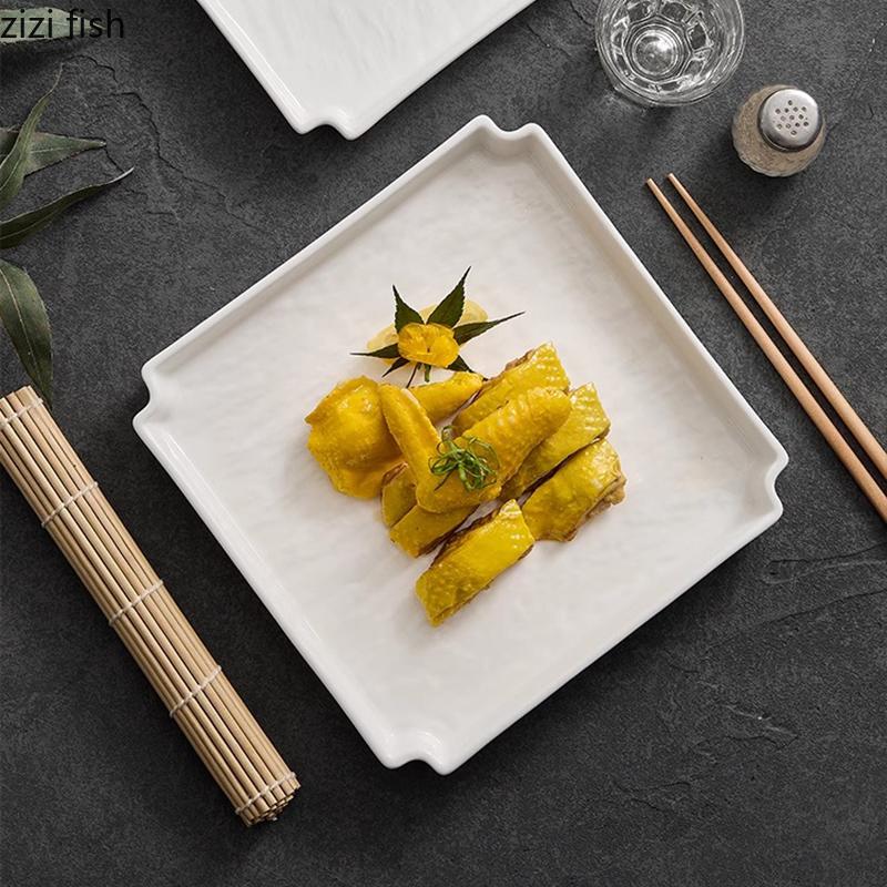 Однотонная креативная керамическая тарелка с каменным узором, квадратная салатная тарелка, десертная тарелка, сервировочные тарелки, специальная ресторанная посуда