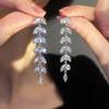 Leaf Leaf Earrings Female, Extra Long Chain Geometric Earrings, Inlaid With Zircon.