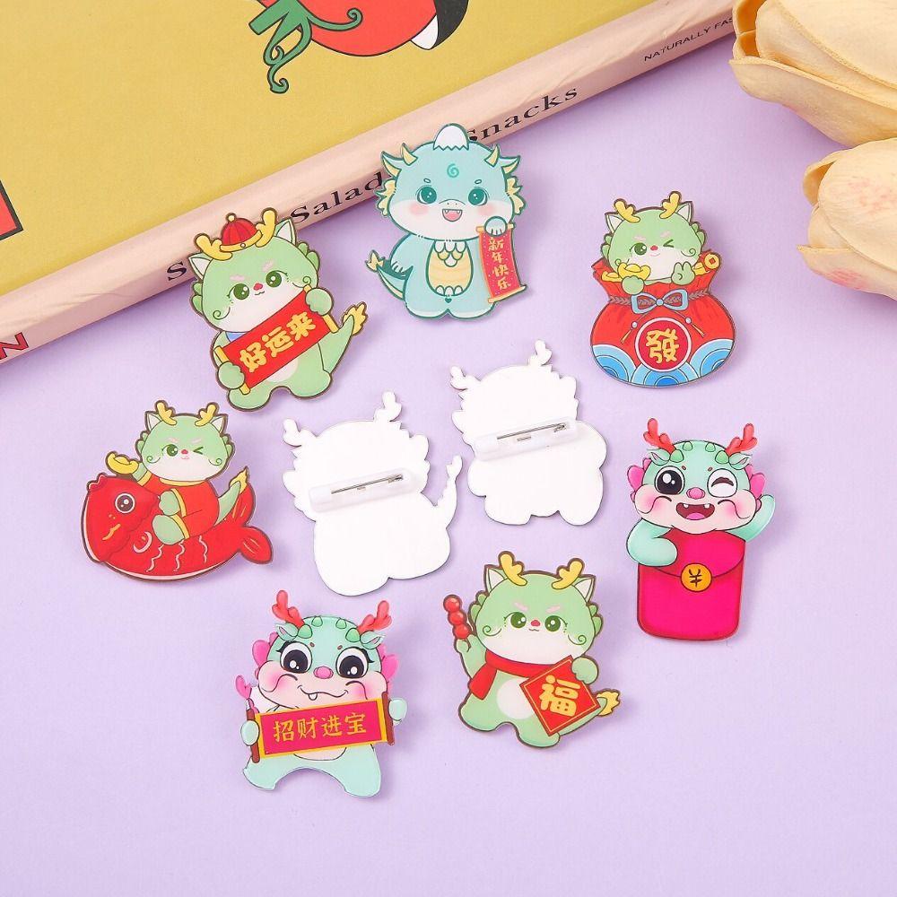 Flying Dragon Cartoon Dragon Brooch Lapel Pin Year Badge Pins Laser Acrylic Brooch  School Bag