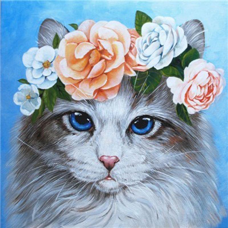 DIY кошка 5D алмазная живопись полная круглая дрель горный хрусталь животное Алмазная вышивка крестиком мозаика домашний декор настенное искусство