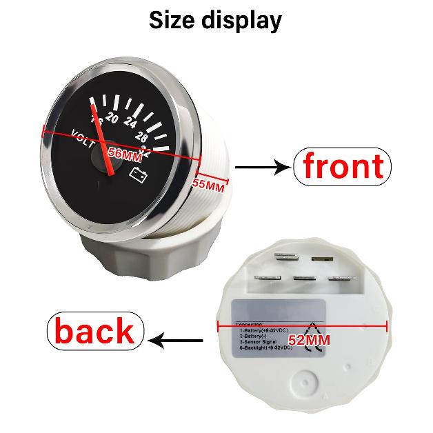 New 52mm Waterproof Voltmeter Universal Volt Gauge Meter 8-16V 16-32V with Red Backlight For Boat Automobile Yacht