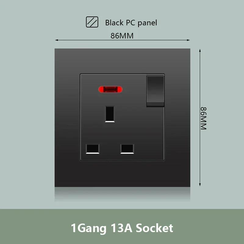 Черная настенная розетка UK 13A с USB Type C 18 Вт для быстрой зарядки, универсальная настенная розетка 220 В, электрический выключатель света