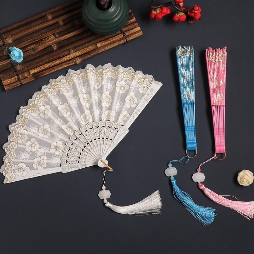 Flower Pattern Dance Fan Vintage Decorative Fan Hanfu Fan Chinese Folding Fan  Wedding Party