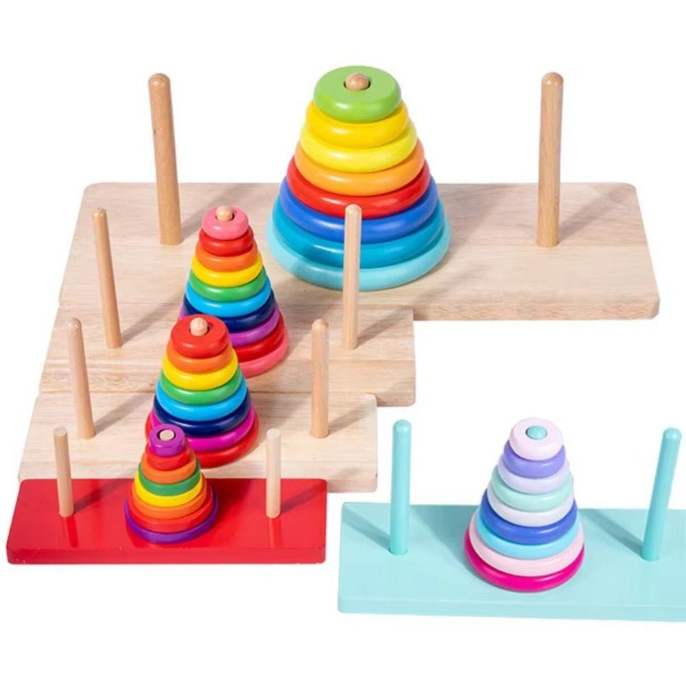 Wooden Material Hanoi Tower Classic Design Educational Puzzle New Rainbow Stacking Games