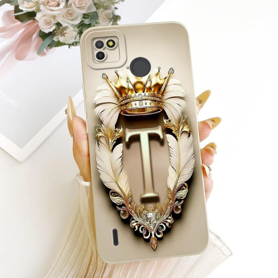 For Tecno Pop 4 LTE / Pop 4 Air Feather Crown Initial Letter Phone Case For Tecno Pop4 Lte 4Air Soft Silicone Covers Bumpers