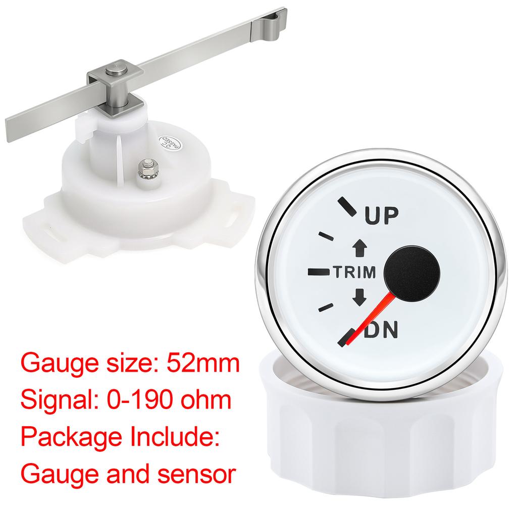 7 Color LED Backlight 52mm Trim Gauge 0-190ohm Trim Gauge Sensor For 12V 24V Car Boat Marine Boat Vehicles Up-Down Trim Meter