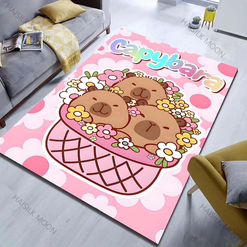 Cute Capybara Print Carpet for Bedroom Living Room Bedside Sofa Floor Mat Modern Home Decor Area Rug Kids Room