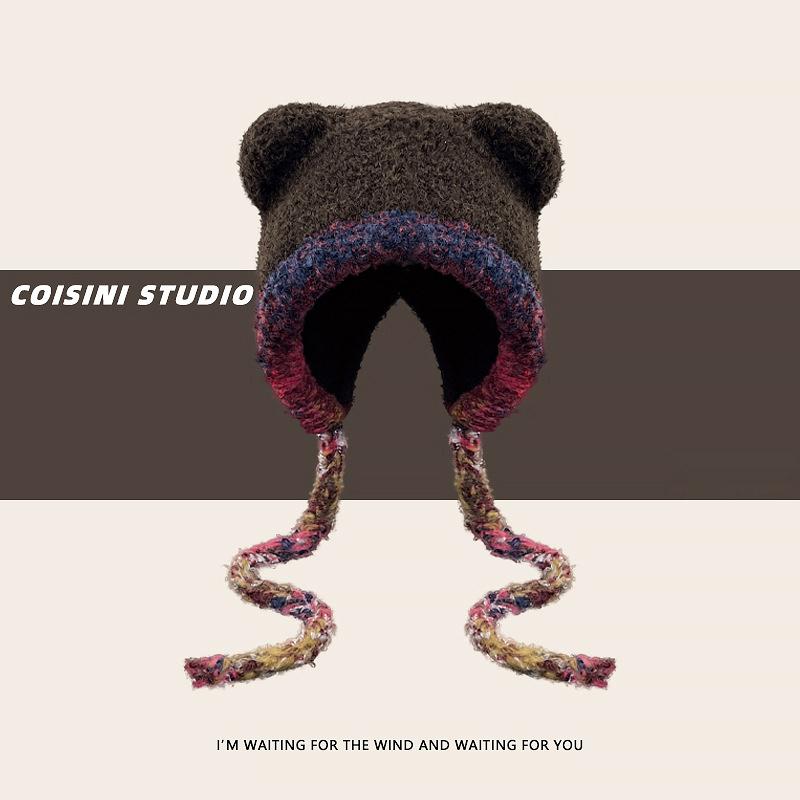 Милые медвежьи ушки Тедди флис вязаный разноцветный пуловер шапка для женщин зимние теплые защитные наушники Able Straps шапки-бомберы