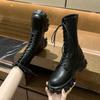 Mid Calf Boots Lace-up Women's Boots Pu Leather Platform Boot Non-Slip Zipper Ankle Boots Fashion Chunky Heel Women Shoes Botas