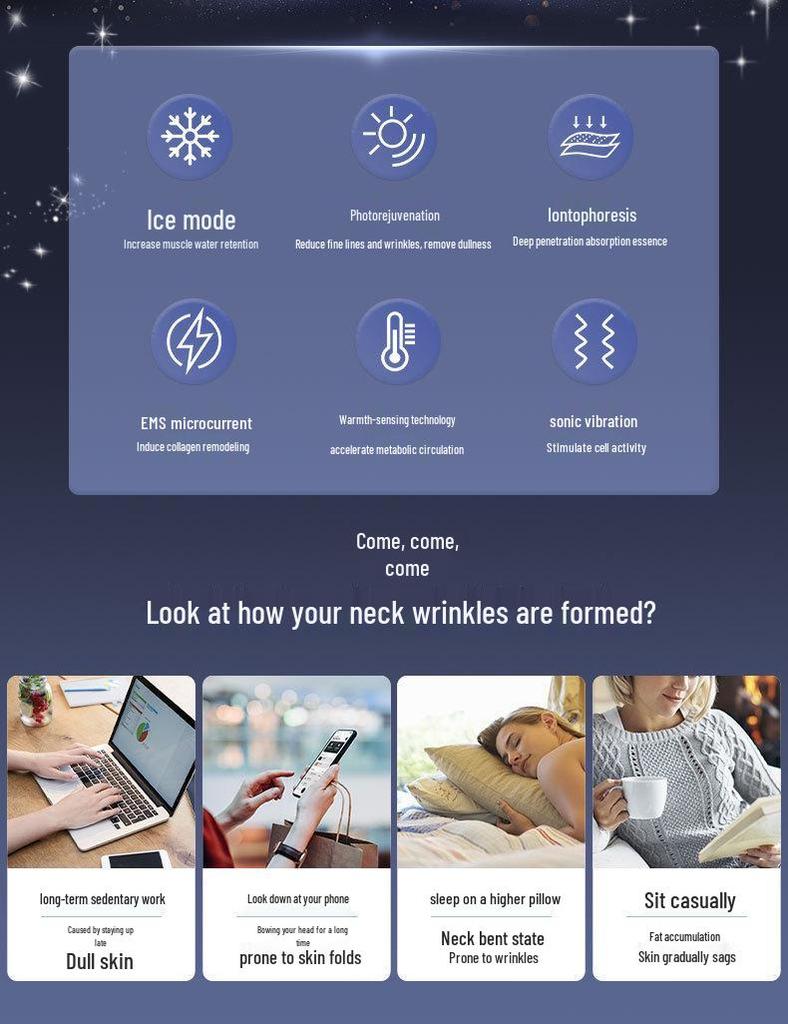 M6 Массажер для шеи с ледяным охлаждением: Устройство против морщин, для лифтинга и укрепления кожи шеи и носогубных складок.