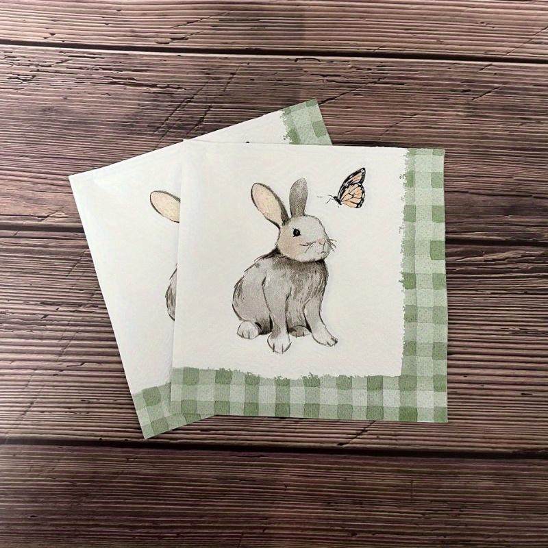 20 шт. napkins с принтом пасхального кролика для вечеринки - Зеленая клетка с дизайном бабочки и кролика, Ручная работа, Салфетки из костной бумаги