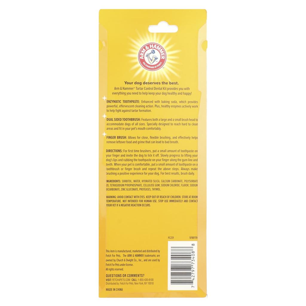 Arm & Hammer Контроль зубного камня, Набор для ухода за зубами собаки, Говядина, Набор из 3 предметов