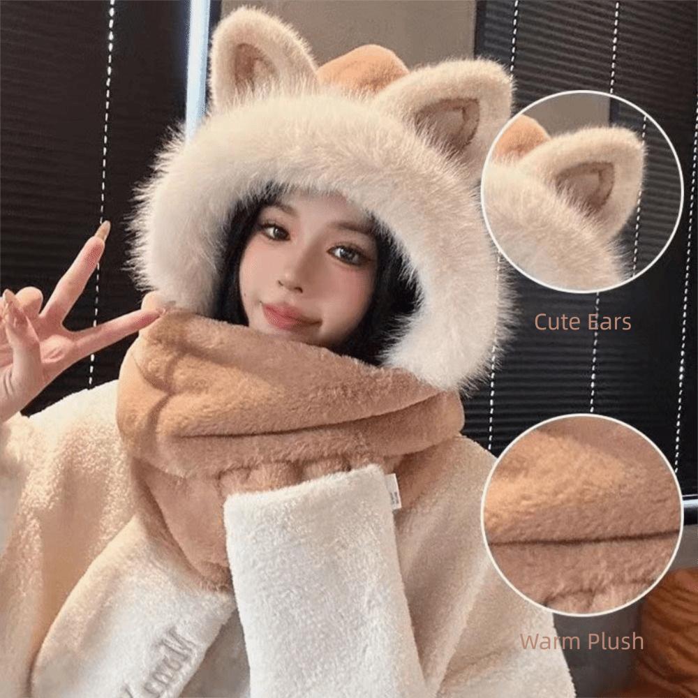 Keep Warm Hat Scarf Gloves Set Thickened Ear Protection Cap New Women Beanies Cap Autumn Winter