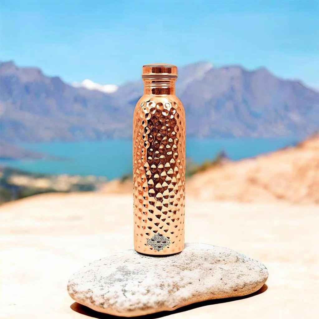 Pure Copper Hammered Finish Bottle, Stoarage & Drinkware, Health Benefits, Volume-1000ML, Pack of 1