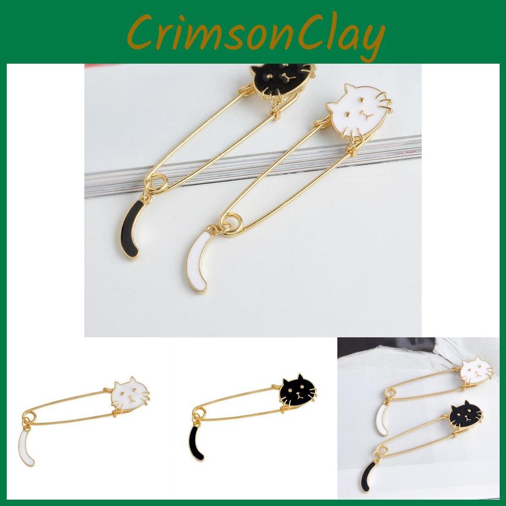And Fashionable Playful Alloy Brooches With Cute White Cat And Black Cat Styles For Unique Personalization