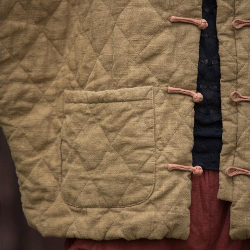 Johnature Женские винтажные зимние пальто с длинным рукавом и пуговицами, однотонные карманы, женские пальто в китайском стиле