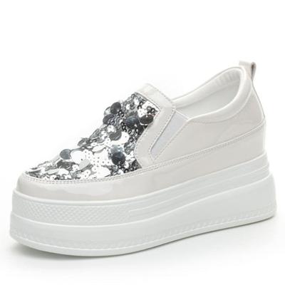 Модные 8 см новые ботильоны обувь Air Mesh синтетические удобные летние блестящие эластичные туфли Fsahion лакированная кожа женские массивные кроссовки