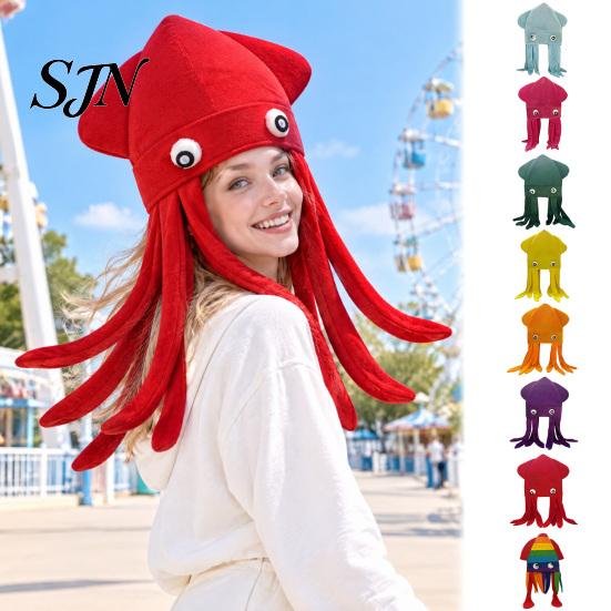 Funny Photo Booth Accessories Octopus Hat with Tentacles, Creative Plush Cap for Party Cosplay Soft Flannel Costume and Photography, Novelty Headwear