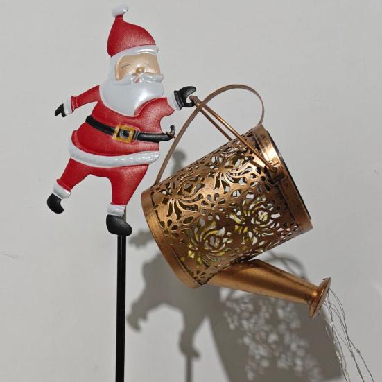 Christmas Santa Solar Kettle Lights Garden Lawn Decorative Lights Waterproof Watering Can String Light Metal Santa Claus Ground Lamp