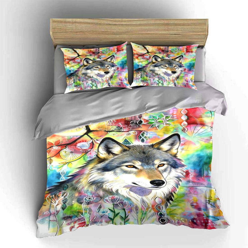 Wolf, flowers, geometric shapes. Bedding sets Duvet cover sets Duvet covers Pillowcases(1 * Duvet Cover 2 * Pillowcases without duvet insert)