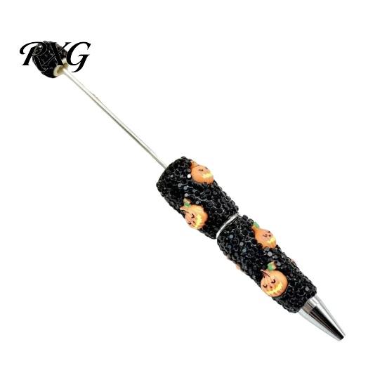 Sparkly Rhinestone Pen Beadable Pen, Glitter Plastic Beaded Halloween Pumpkin Ghost Skull Office Supplies Gel Ink for DIY Craft Making, School Set