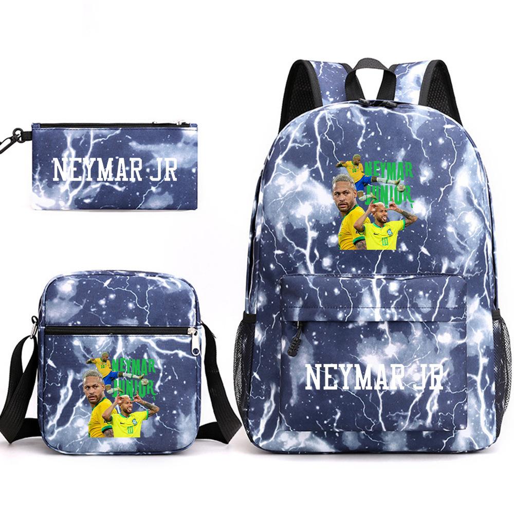 Neymar schoolbag star Neymar has the same peripheral printed backpack, male and female students campus three-piece schoolbag.