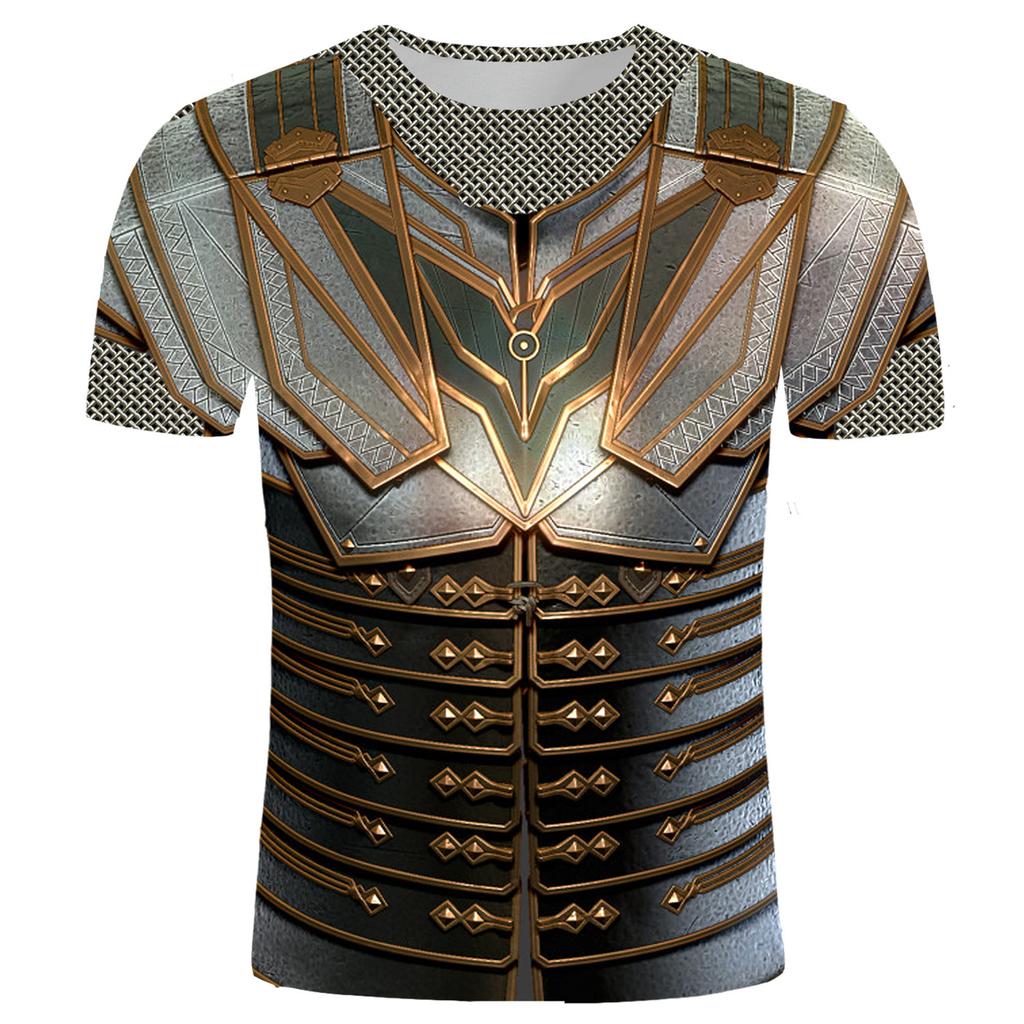Summer Men's T-Shirt Medieval Armor 3D Printed T-Shirt Men's Casual Funny Round Neck Short Sleeve T-Shirt