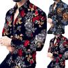 Привлекательная мужская рубашка тонкой работы, полиэстер, длинный рукав, цветочный узор, мужская рубашка-топ на каждый день