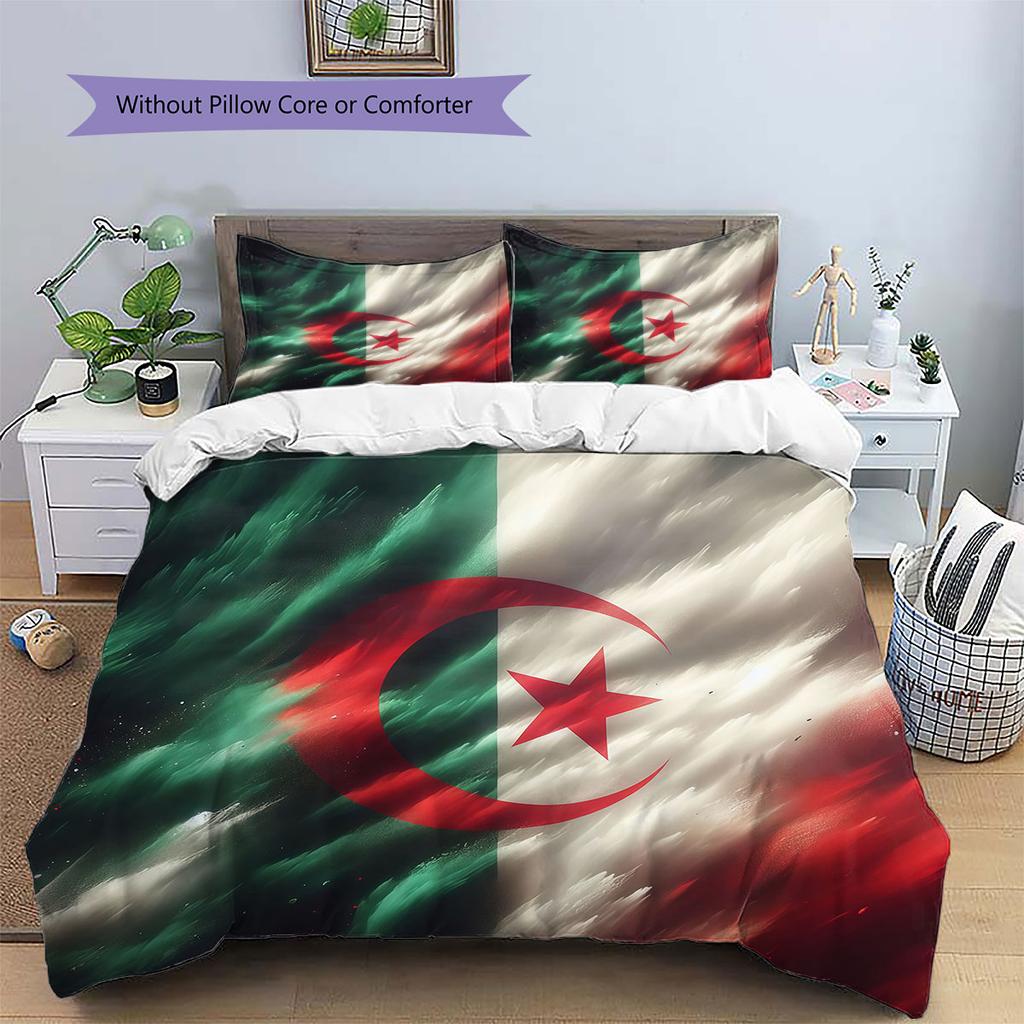 Algeria National Football Team Pattern Bedding,Quilt Set Quilt Cover Pillowcase Home Birthday Gift(1 * duvet cover + 2 * pillowcase, without core)