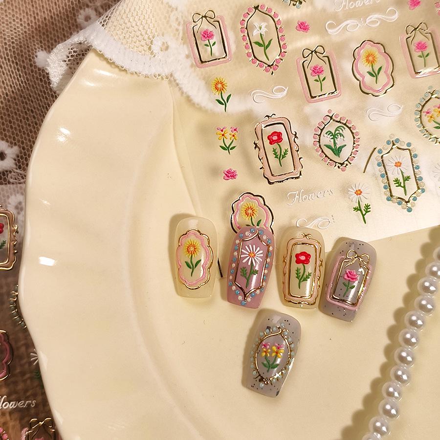 Феррит M979 Розовые Тисненые Самоклеящиеся Наклейки для Нейл-арта с Горячим Тиснением - Серия Желейный Гель