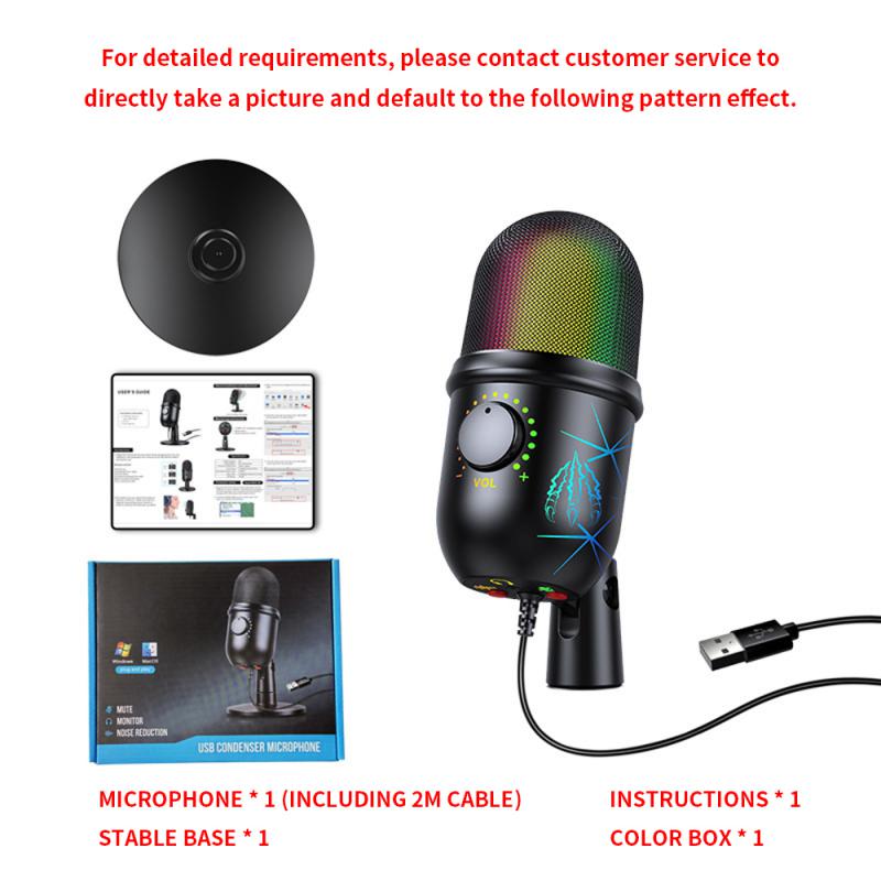 Recordable Noise Reduction Luminescent Rgb Microphone Give Out Light Usb Microphone Denoise Condenser