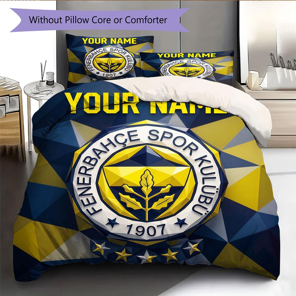 Custom Name,Fenerbahce Spor Kulubu Pattern Bedding Home Decoration Birthday Gift ( 1 duvet cover + 2 pillowcase, without core),fan merchandise.