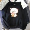 Women's Kangaroo Pocket Hoodie Peach and Rubber Cartoon Hoodies Girl Cat Drink Milk Tea Sweatshirt Autumn Winter Pullover