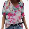 Летний топ с V-образным вырезом и 3D-цветочным принтом, модные повседневные женские футболки с короткими рукавами